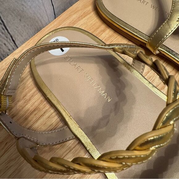 Stuart Weitzman Metalic Gold Leather Ankle Strap Gladiator Sandals Size 7 NEW - Picture 5 of 8